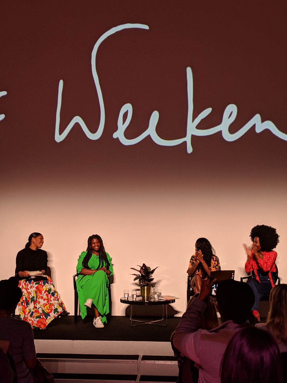 Freddie on a panel at the ELLE Weekender